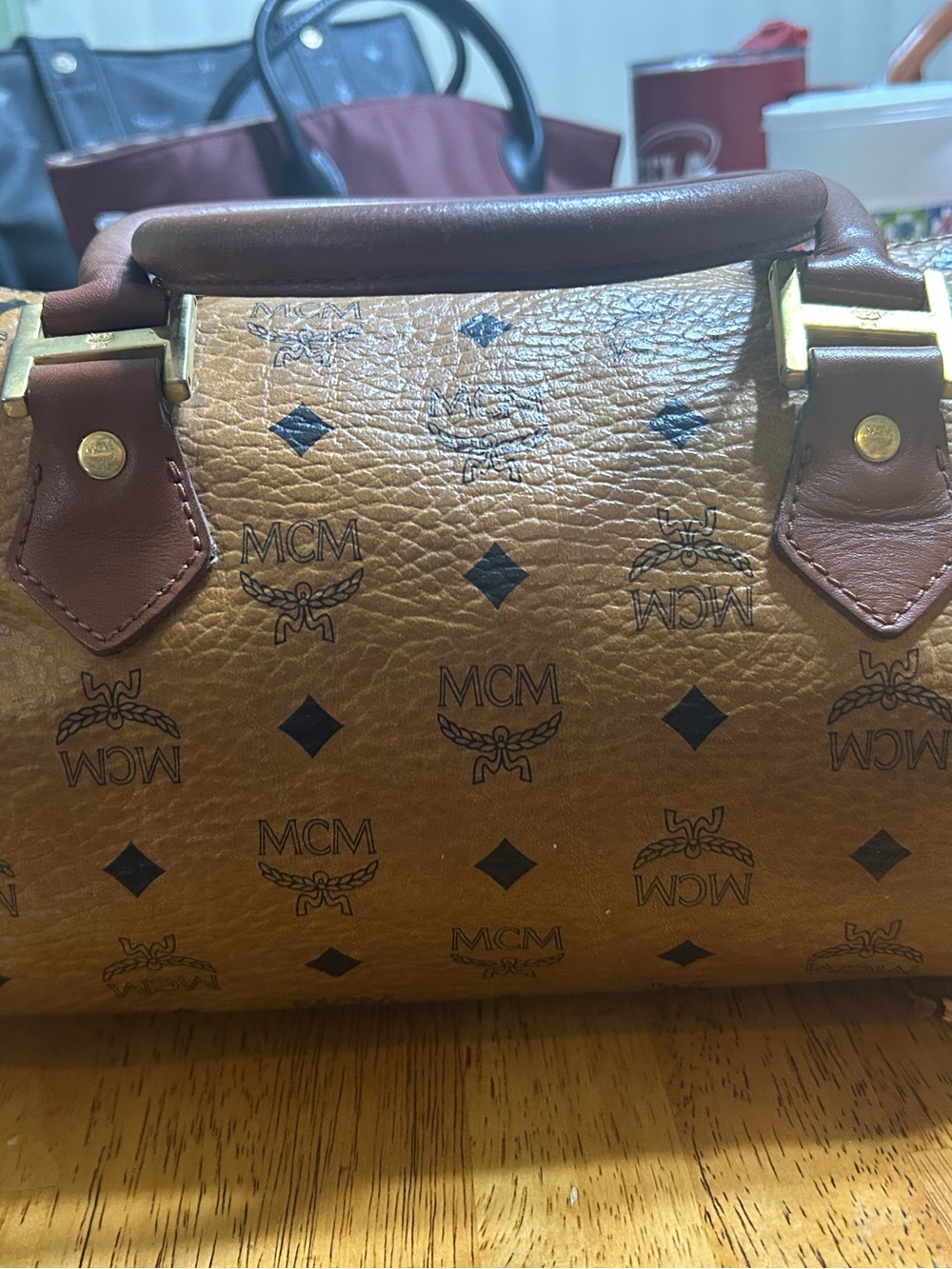 MCM Tan Visetos Monogram Satchel with Brown Handles 13x8x7 (read descript) - Picture 4 of 15